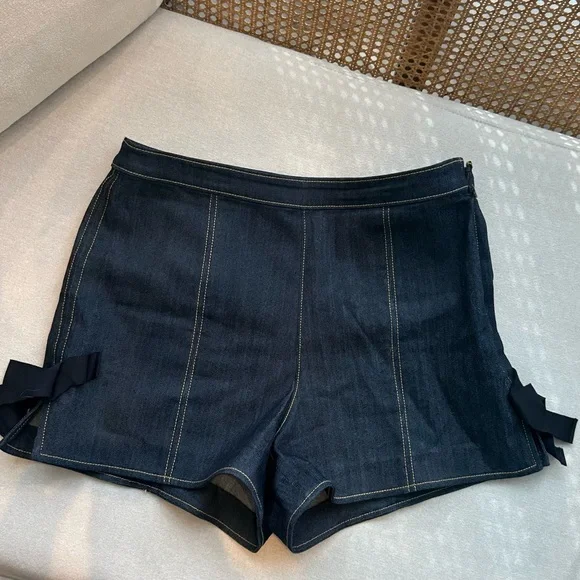 CINQ A SEPT Cotton Denim Shorts with Bows